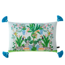 Rectangle Cushion Cover With Cute Tassel Dog Double Side Print Pillowcase Soft Velvet Home Sofa Bedroom Decoration Car 30x50cm