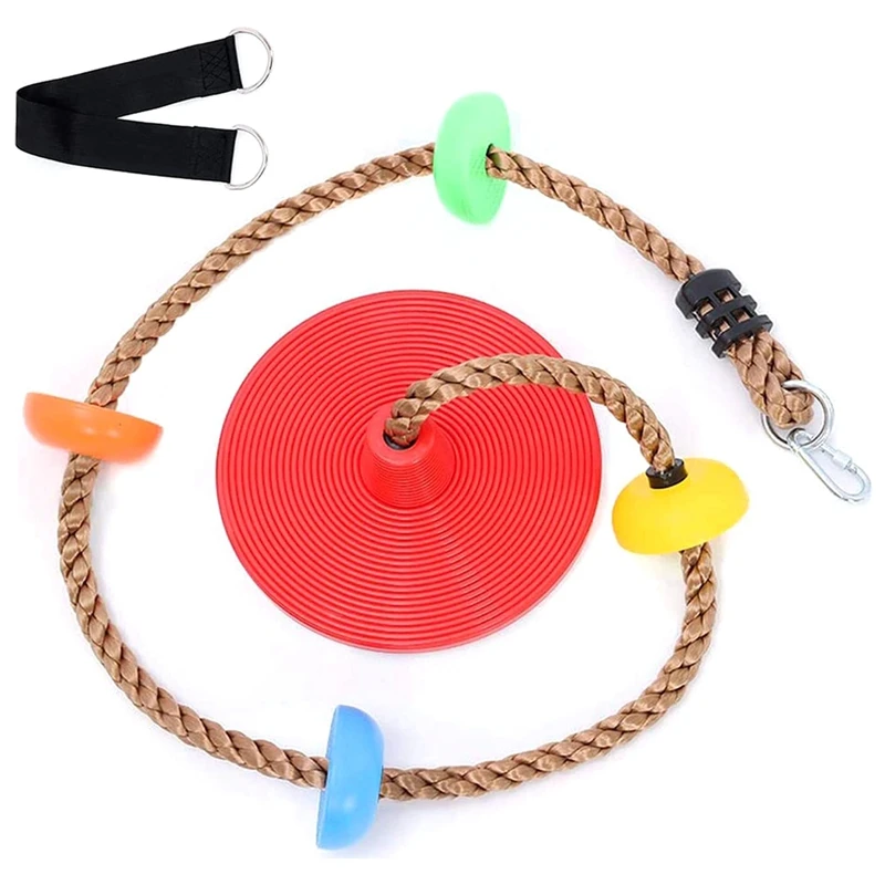 Tree Swing For Kids-Single Disk Outdoor Climbing Rope With Platforms, Kids Outdoor Playground Swing Set