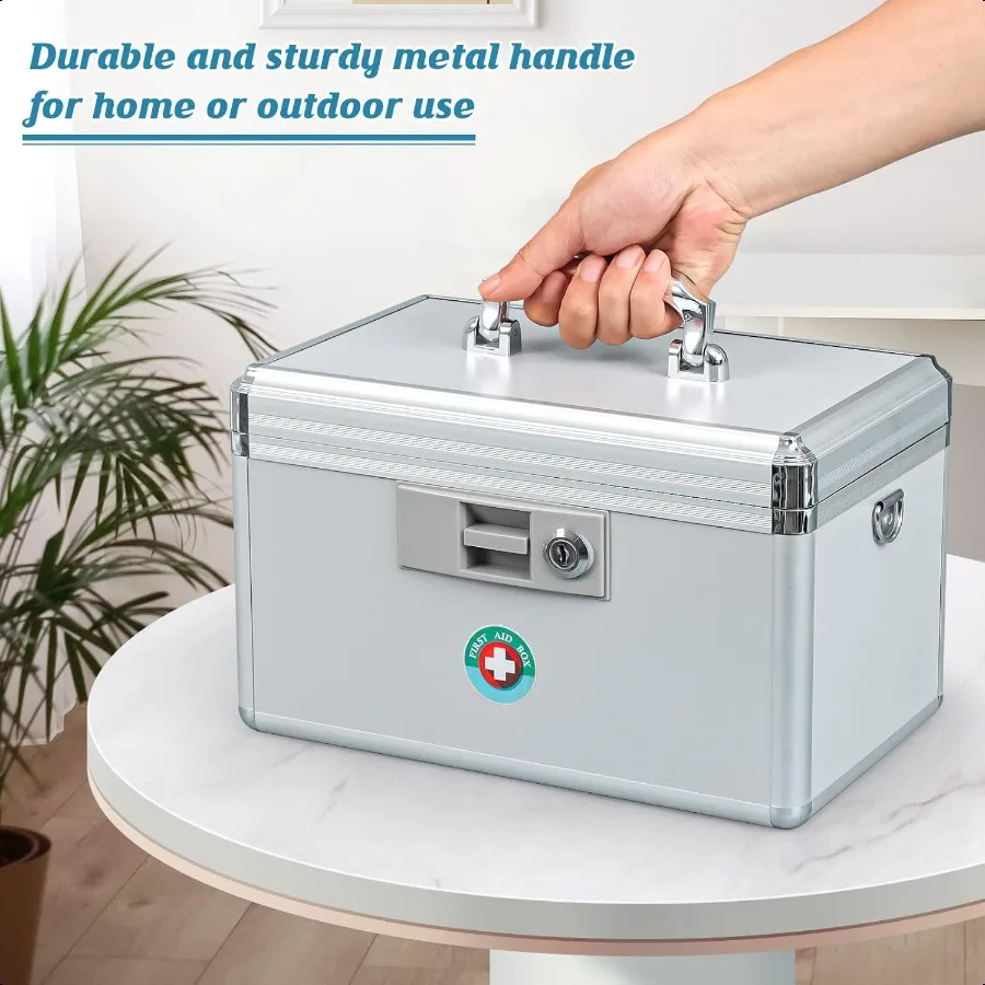 Caja de medicina con llave de bloqueo KYODOLED, caja de seguridad con llave de primeros auxilios con llave de bloqueo, caja de bloqueo de almacenamiento de medicamentos para uso de drogas de 12,2 ''x 7,8''