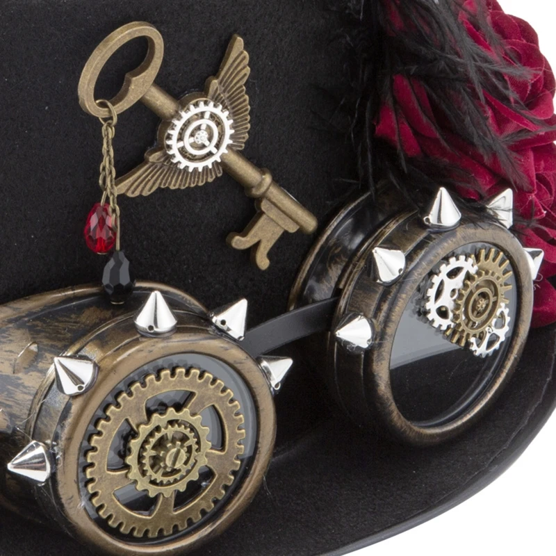 Sombrero de copa Retro Punk Steampunk victoriano Rosa oscura, cadena de engranajes gótica, accesorio de vestido de lujo para hombres y mujeres, DXAA