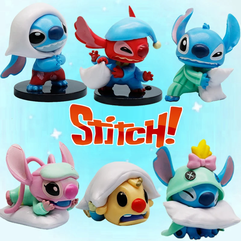 

6pcs /set Miniso disney stitch pillow fight series cute trendy point play doll figure table decoration ornament nata