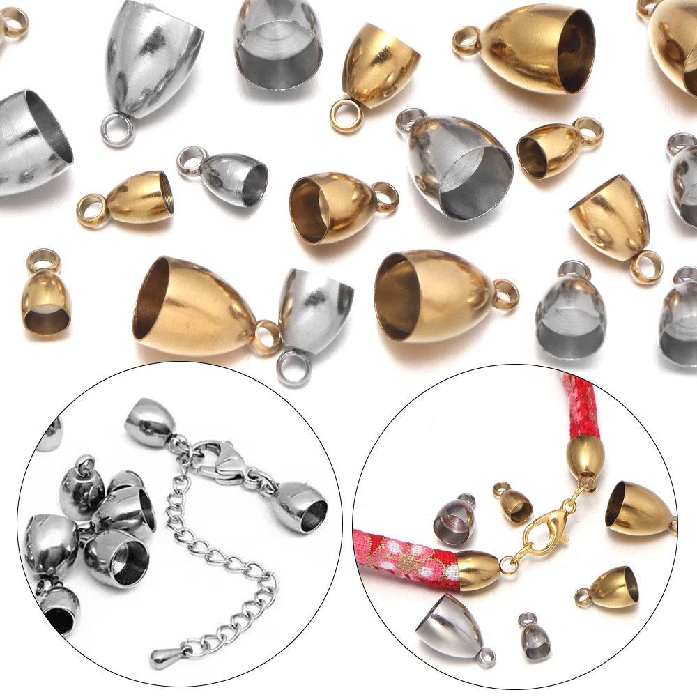 6 Stück Fassförmige Edelstahl-Quetschverschlüsse für Lederkordeln Endkappen Verschlussperlen DIY Schmuckherstellung Armband-Zubehör – Detail 3