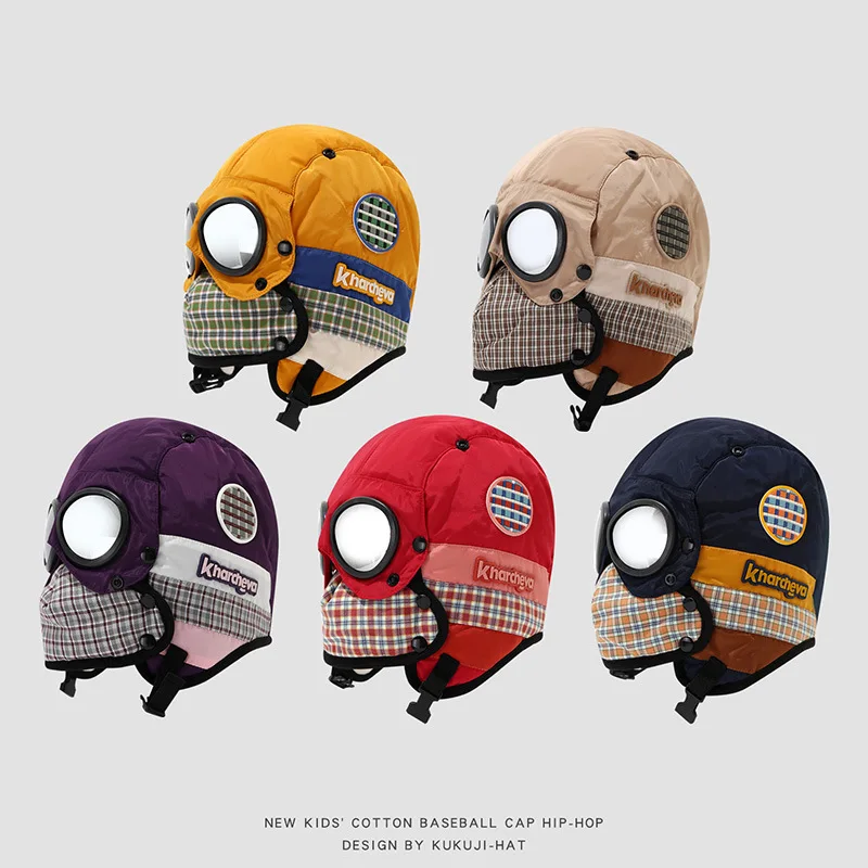 

Зимняя теплая защитная шапка для мальчиков и девочек, детские очки, холодная теплая шапка Thunderbolt, ветровая маска, модная кепка-авиатор, От 6 до 12 лет