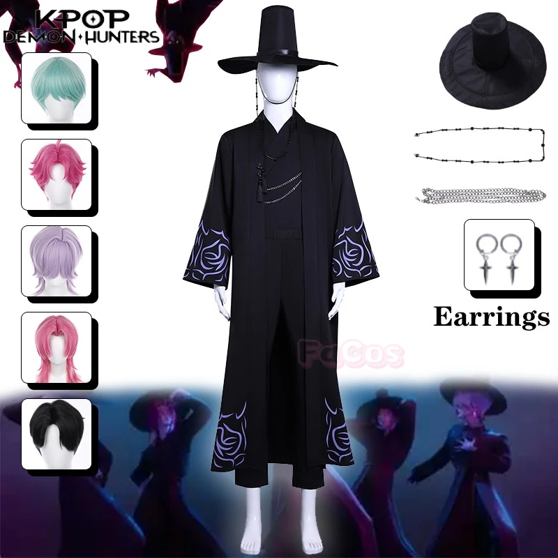 KPop Охотники на демонов Saja Мальчики Косплей Костюм Парик Jinu Saja Robe Baby Abby Mystery Romance Черная Униформа Шляпа Хэллоуин Женщины Мужчины