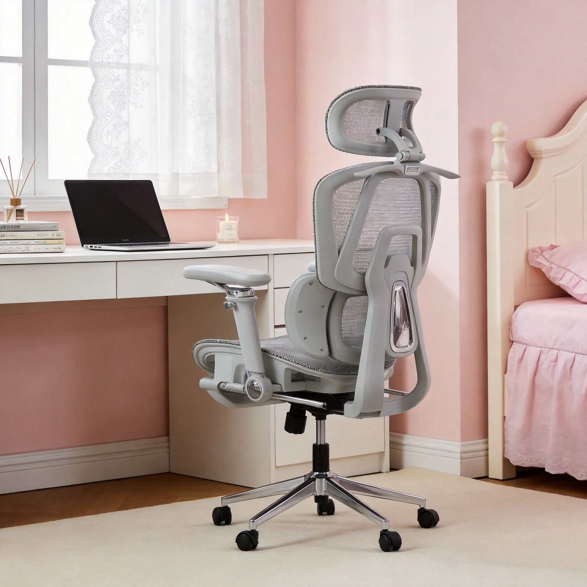 & Ergonomic Modern Mesh Office Chair High Back Lumbar Support Adjustable Headrest Convertible for Long Hours Home or Work Use