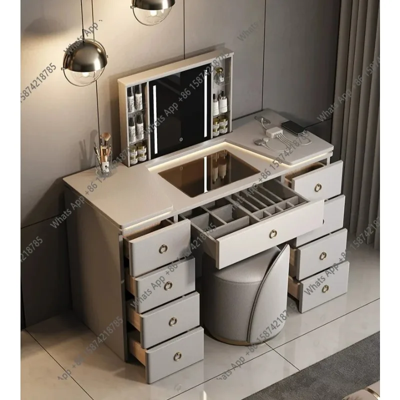 

Xx Premium Light Luxury Modern Simple Electric Lift Dresser Storage Cabinet Desk Storage Integrated Solid Wood Hidden Mirror
