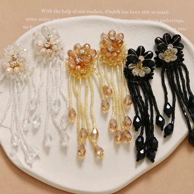 Shoe Charms Crystal Tassel Flower Rhinestone Handmade Beaded DIY Decorative Clasps 1 Piece for Clogs Sandals Summer Vacation