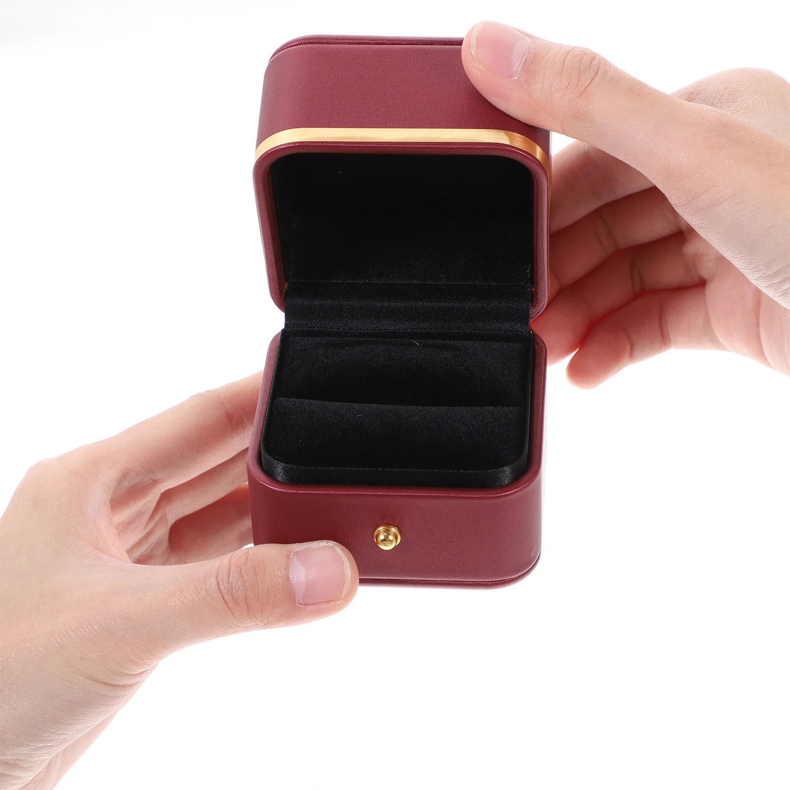 

Single Ring Holder Box Premium PU Square Design with Golden Edge Ideal for Ring Storage Display Jewelry Gift Packaging