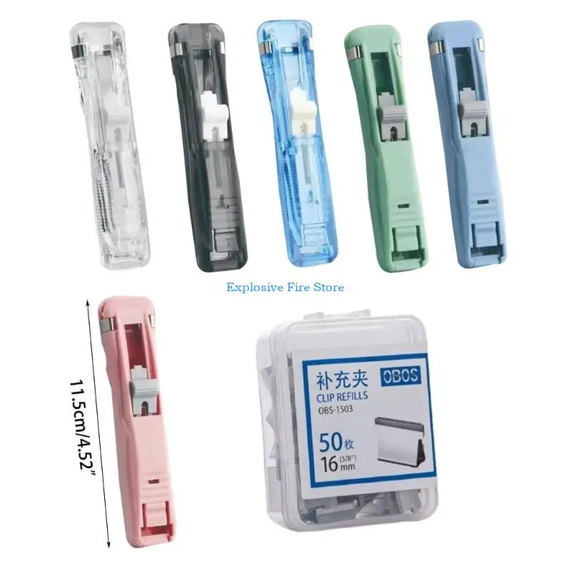 C4DB Paper Clamp Dispenser Handheld Paper Clip Clamp Dispenser 40 Sheets Capacity, Reusable Paper Clamp Office Binding Tool