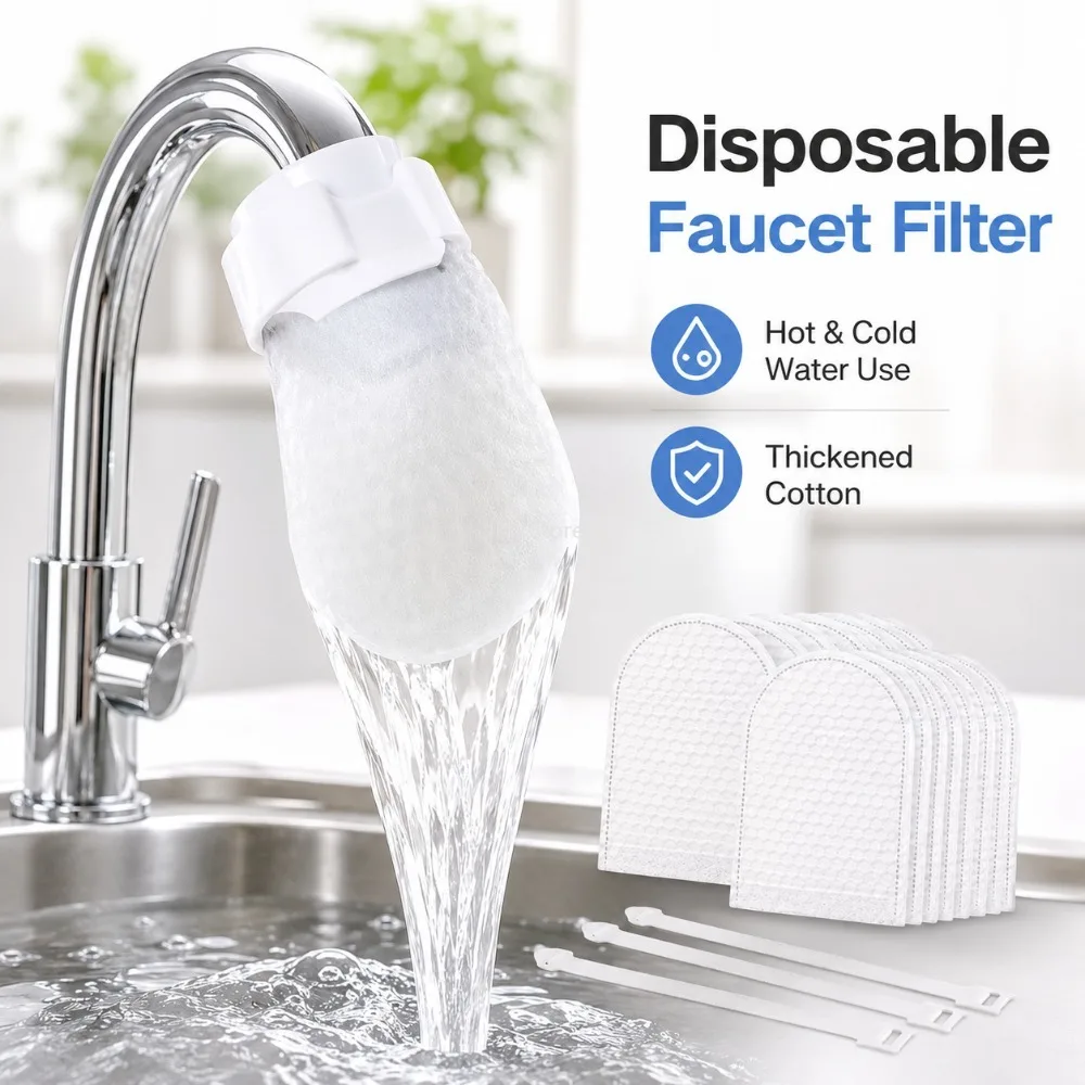 50/100/200PCS Anti-splash Faucet Filter Cotton T-strap Water Purification Socks for Tap Rust Sediment Removal Bathroom Sink Use