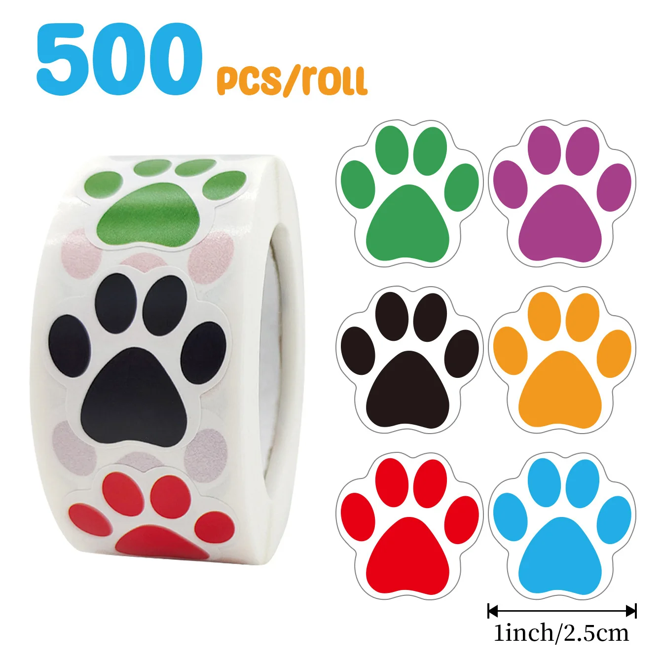 500 pegatinas con estampado de pata de perro, pegatinas de perro coloridas/negras de 1 pulgada para niños, pegatinas autoadhesivas con estampado de pata de cachorro para regalos