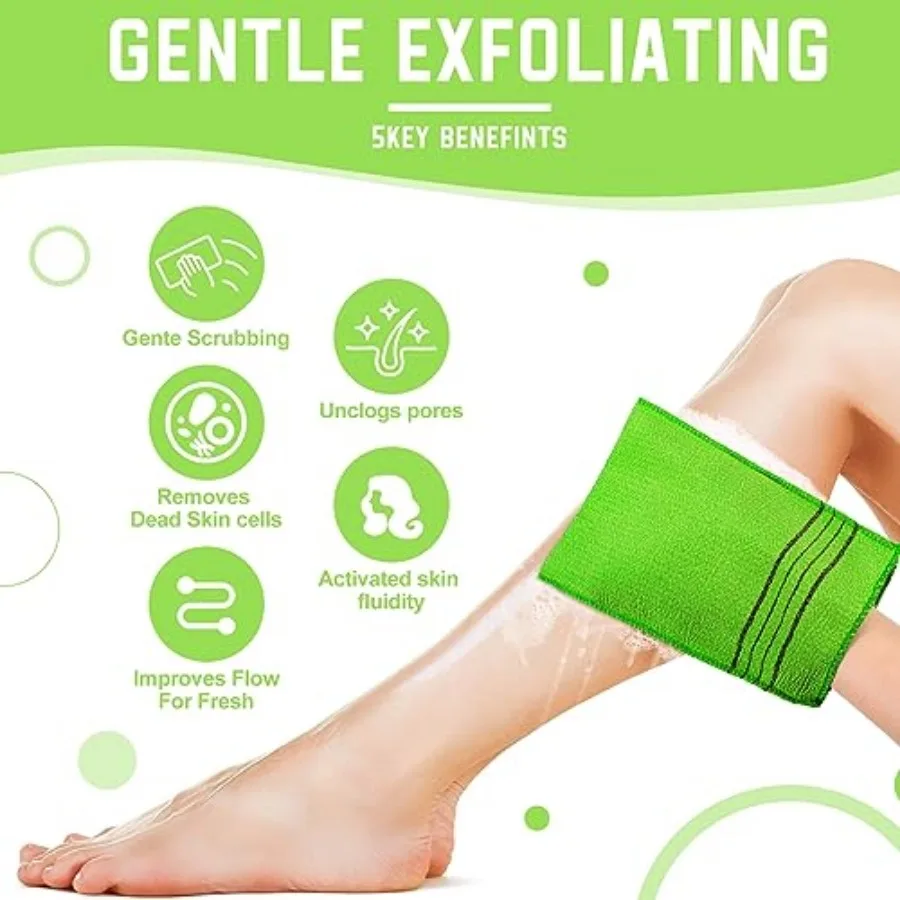 2 Pcs Korean Exfoliating Washcloth and Mitts Set Long Exfoliating Back Italy Towel Scrub Mitt Wash Cloth Scrubber for Women Men view 5