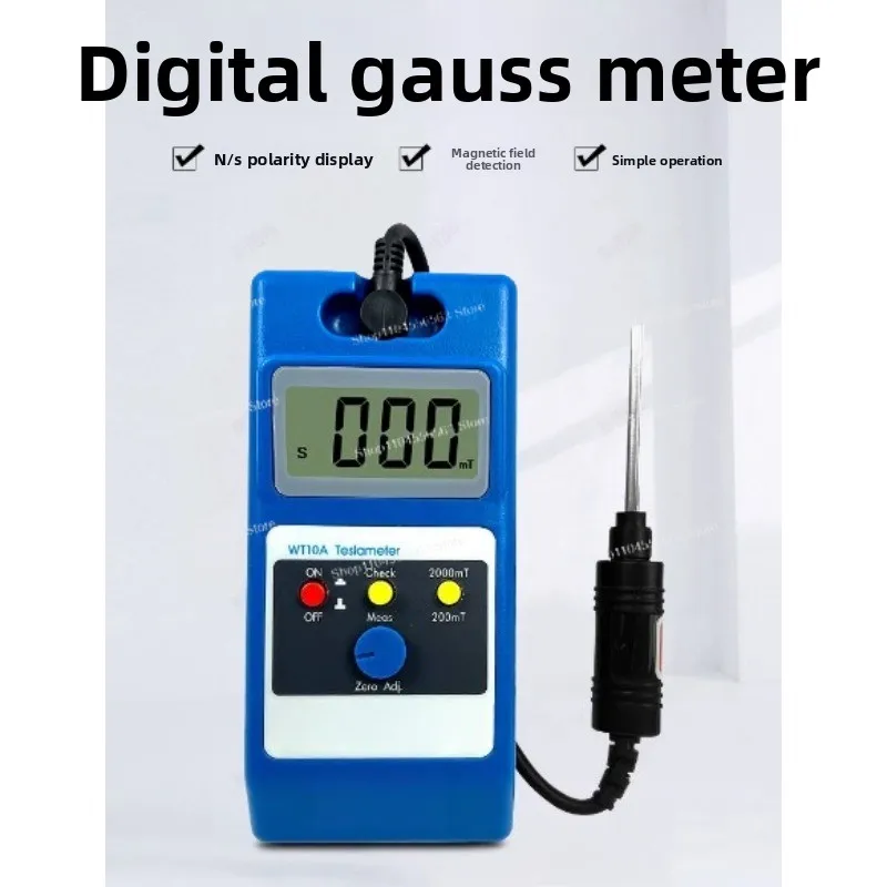 

WT10A Gaussmeter Tesla Meter, Fluxmeter with NS Function & Metal Probe for Surface Magnetic Field Testing