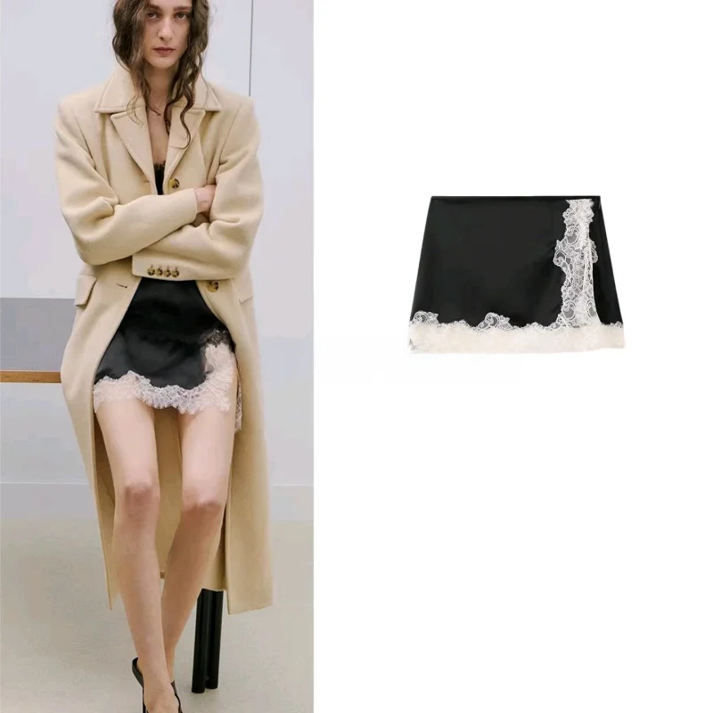 

Новая весенняя женская юбка-труба с завышенной талией, прямого кроя, с кружевным подолом, из полиэстера