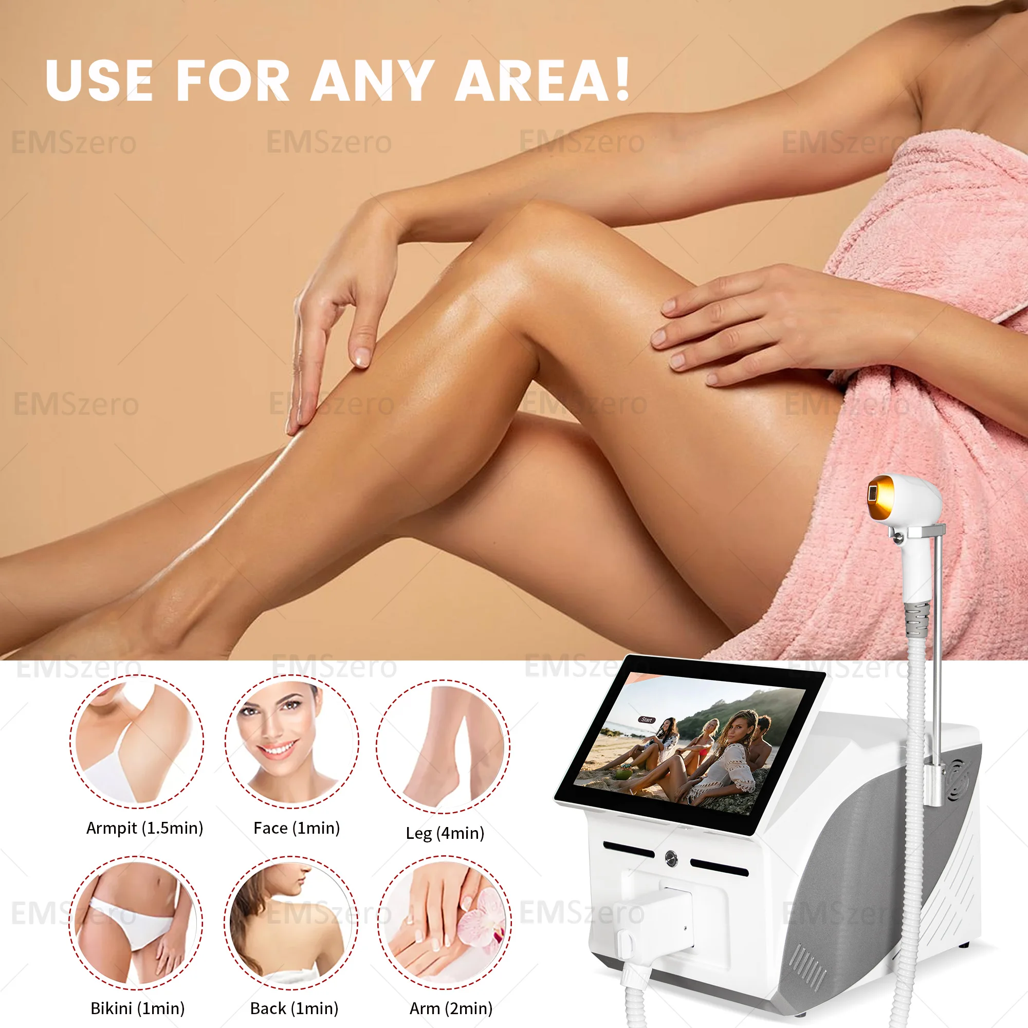 

Professional Diode Ice Titanium Laser Body Hair Removal Machine 808nm Alexandrite Device 3 Waves Painless Permanent CE Woman