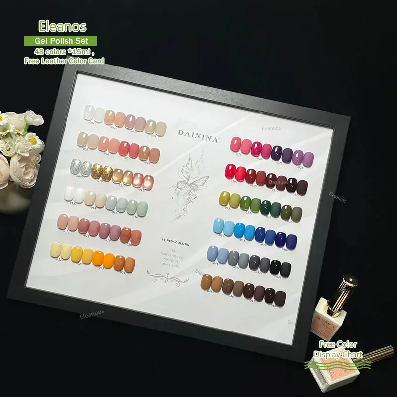 Eleanos Pop Color 48 Colors 15ml Whole set With Cat Eye Gel Nail Polish Soak Off Jelly Glitter Gel With Color Card Nail Salon