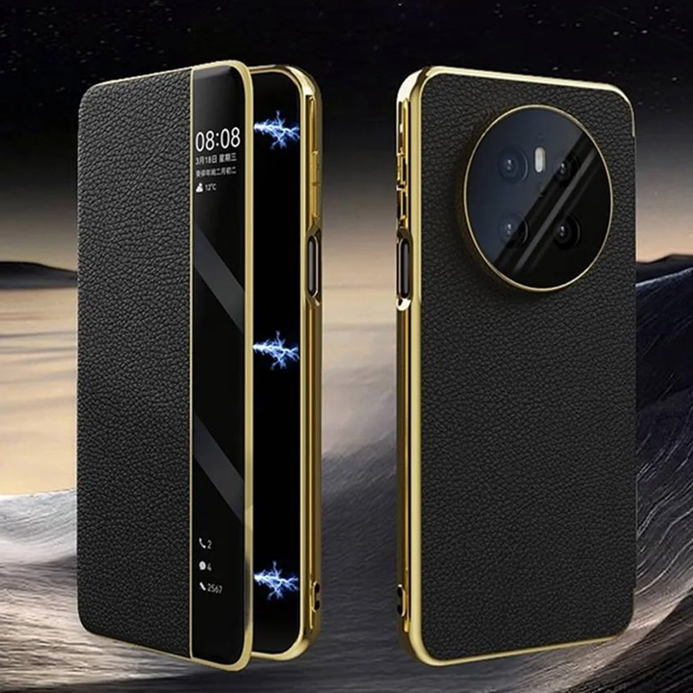 

Genuine Leather Case For Huawei Mate 70 Pro Plus Case Mate70 Pro+ Cover Intelligent Window View Protector For Huawei Mate70