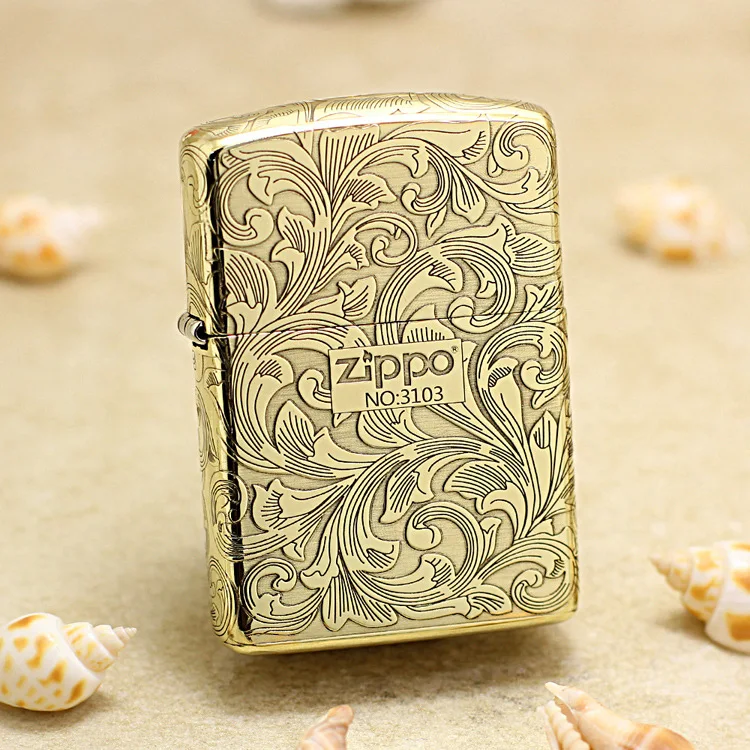 

Genuine Zippo carved vines oil lighter copper windproof cigarette Kerosene lighters Gift with anti-counterfeiting code