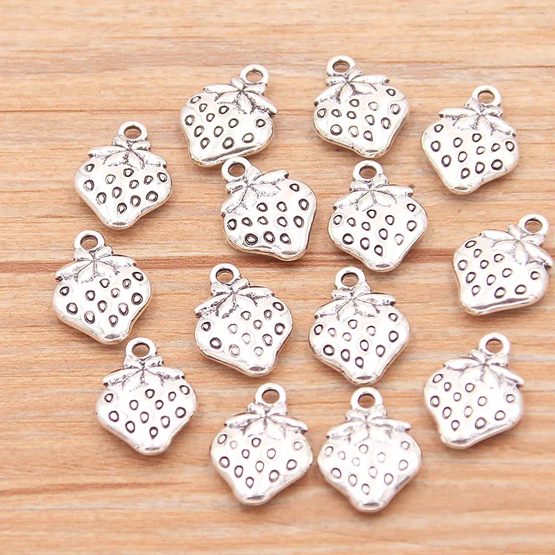 20PCS 10*15mm Picture Color Double Sided Strawberry Charms Fruits Pendant Metal Alloy DIY Necklace Bracelet Earrings Marking