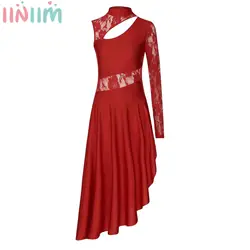 Womens Ballet Dance Performance Costume Adult Split Asymmetric Lyrical Dress One Shoulder Modern Contemporary Perform Dancewear