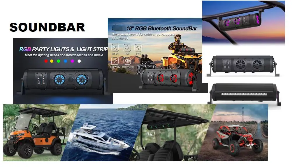 32 Inch RGB UTV Sound Bar Waterproof Blue Tooth W/Multicolor Lights Soundbar for UTV ATV Golf Cart