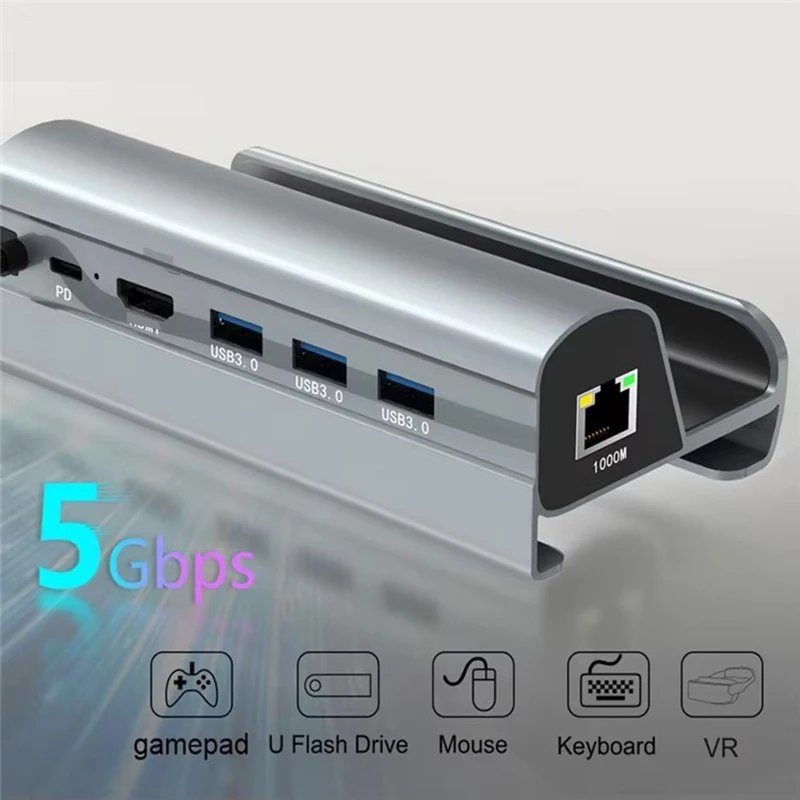 محطة قاعدة سطح السفينة قاعدة التلفزيون حامل محور لرسو السفن USB C إلى HD USB3.0 نوع-c شاحن لوحدة التحكم على سطح البخار 6 في 1 التوسع