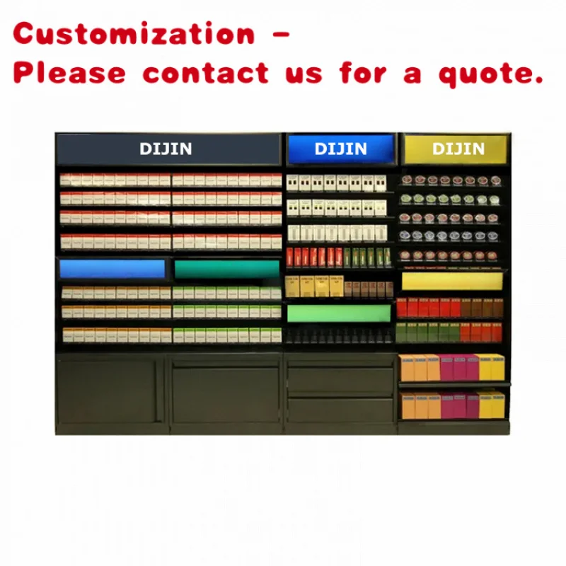 custom.Store Customized Metallic Smoke Shop Shelves Counter Furniture Cases With Led Light Rack Cabinet