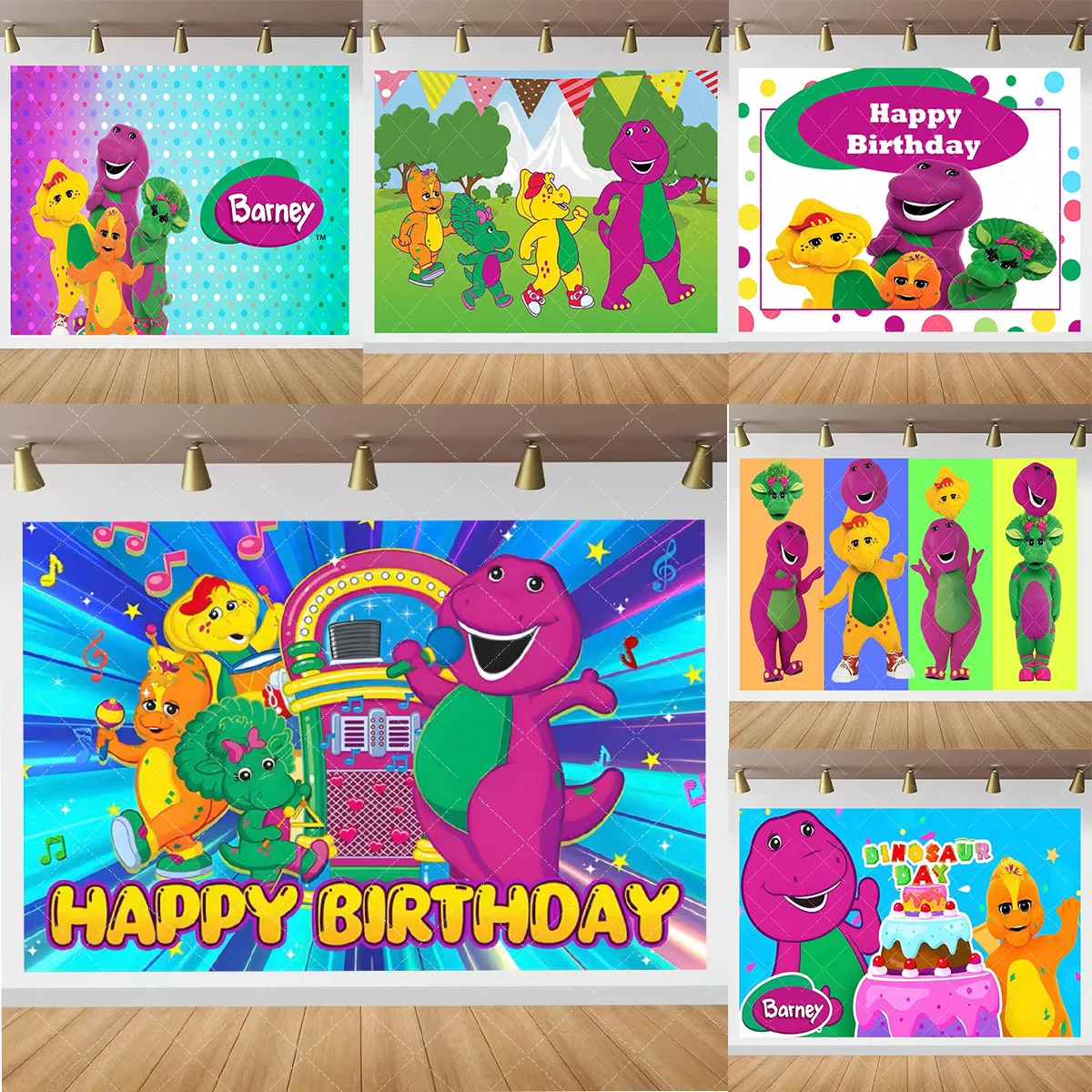 

Purple Puppet Barney Dinosaur Theme Kids Birthday Party Decor Backdrop Poster Barney and Friends Cake Table Decor Photo Props