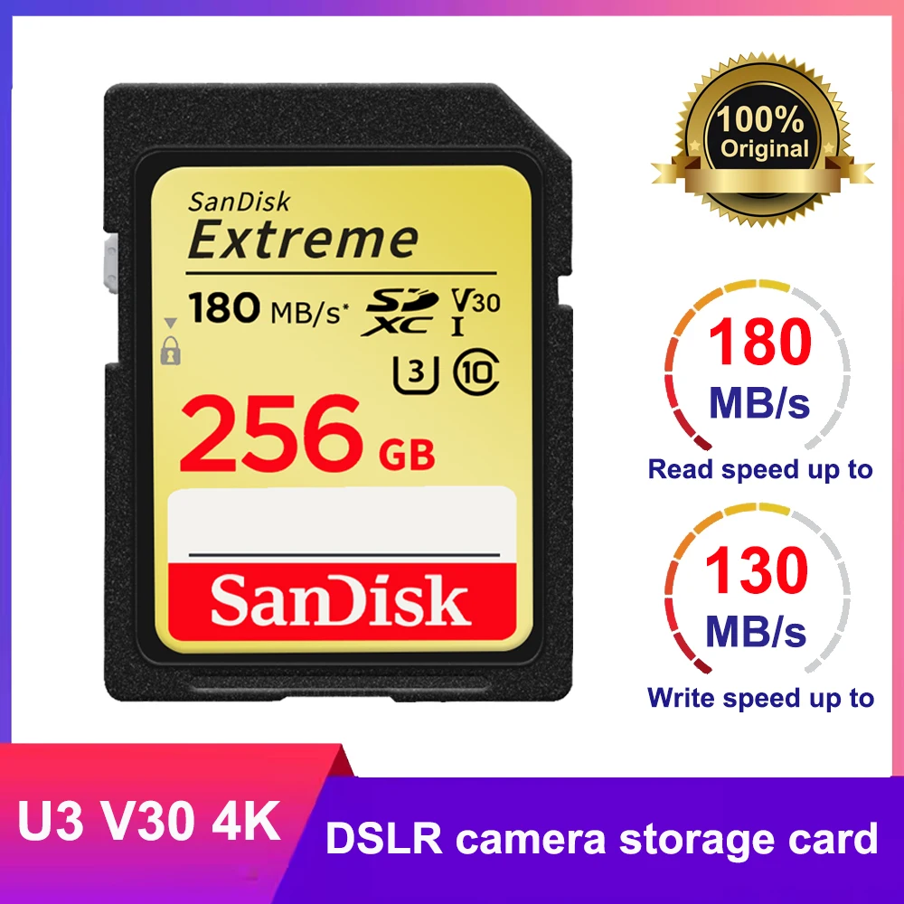 SanDisk Extreme SDXC UHS-I Card SD Card C10 U3 32GB 64GB 128GB 256GB up to 180MB Flash Card Memory Card For 4K Video Camera