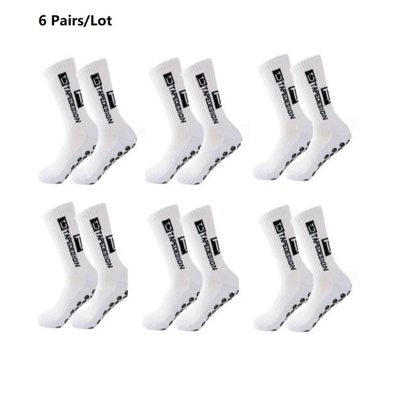 6 Pairs/Lot 2024 New ANTI SLIP Tapedesign Football Socks Mid Calf Non-Slip Soccer Sport Cycling Sports Men's Women Sock EU38-44