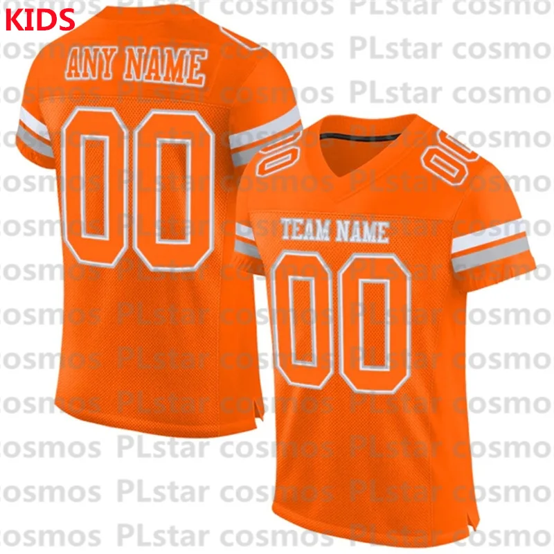 Custom Orange White-Gray Mesh Authentic Football Jersey 3D Printed Kids Football Jersey Boys Tops Girl Tees