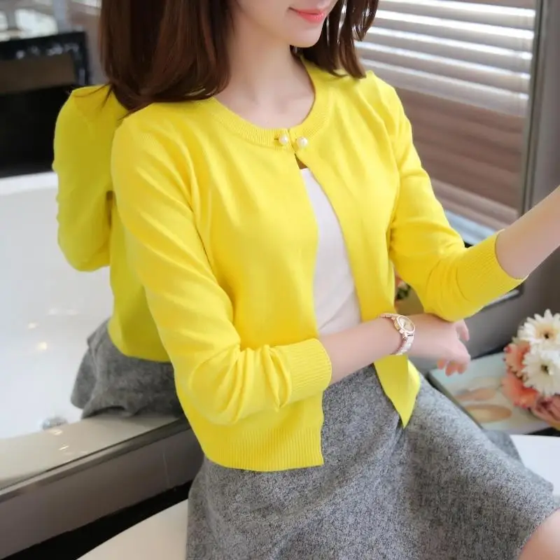 2024 Spring  sweater cardigan dress sunscreen shawl thin coat a long sleeved sweater sweater girl summer air conditioning Yellow