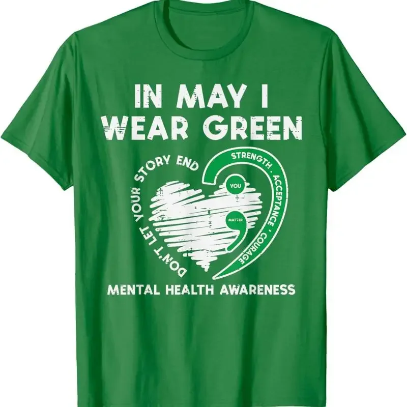 

Wear Green Mental Health Awareness Semicolon Graphic Tee Short Sleeve Cotton T-Shirt for Men