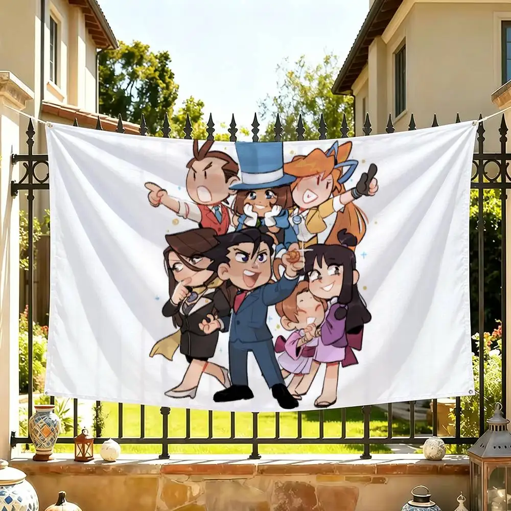 Anime Ace Attorney Chibi Flag Suitable For Party Club Outdoor Interior Wall Decoration Banner Fans Gift