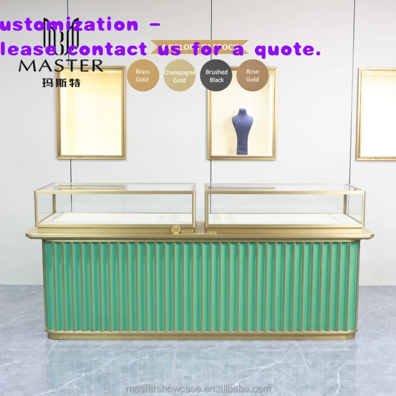 

custom.High End Luxury Store Display Counter Green Showcase Glass Table Shop Interior Design Jewelry Showcase Display