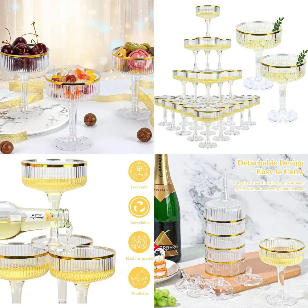

48-Piece Clear Plastic Champagne Flutes with Gold Rims, Disposable for Weddings and Parties