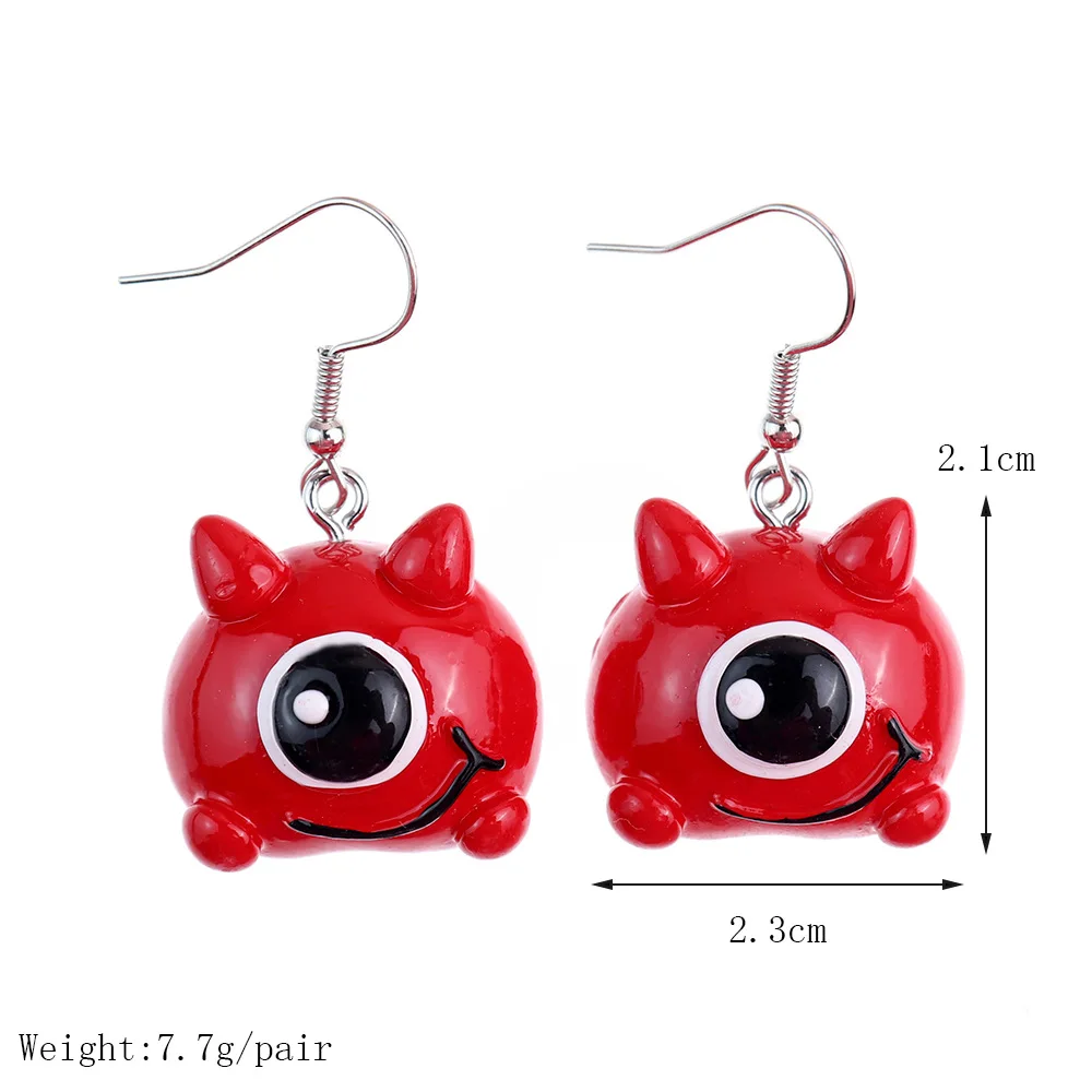 Ovxxons 1 Pair Fun Cute Cartoon Animal One-eyed Little Monster Earrings Creative Childlike Fun Girl Heart Earrings