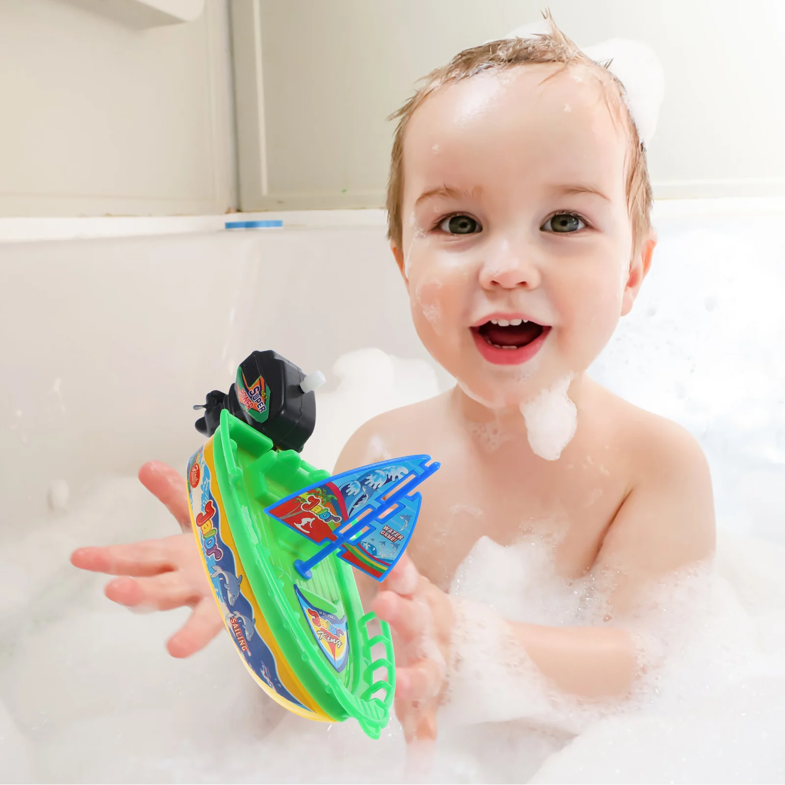 3 pezzi barca a orologeria giocattolo piscina per bambini giocattoli da bagno galleggianti nuoto barche a vento per giochi d'acqua barca a vela in plastica vasca da bagno per bambini bambino