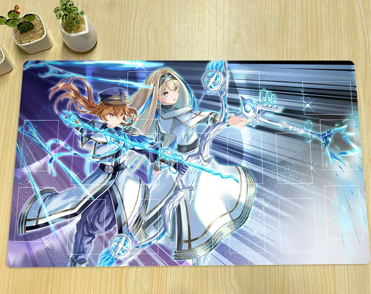 YuGiOh Exosister Asophiel Gibrine Play Mat TCG CCG Trading Card Game Mat Anime Mouse Pad Rubber Desk Mat Zones Free Bag 60x35cm