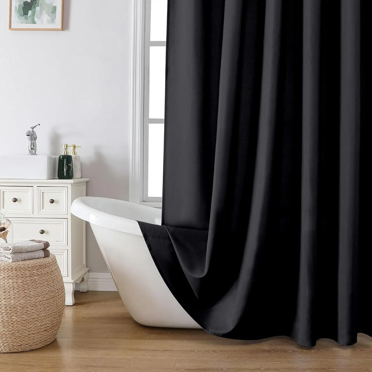 

Solid Black Fabric Shower Curtain - Water Repellent, Machine Washable, 72x72 with 12 Hooks