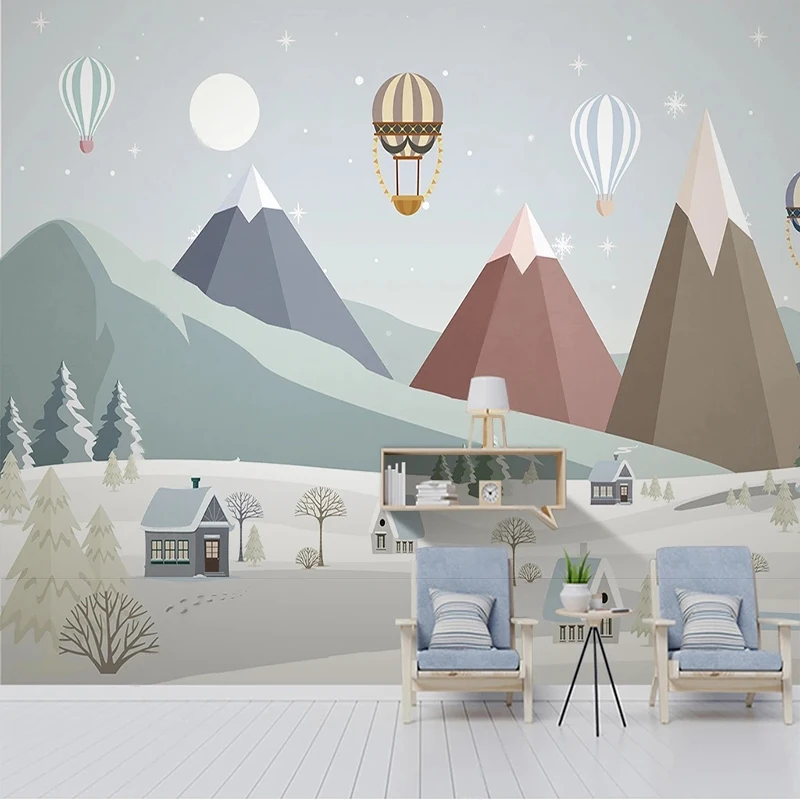 

Custom Photo Wallpaper 3D Cartoon Mountain Balloon Scenery Children's Room Background Wall Mural Home Decor Papel De Parede