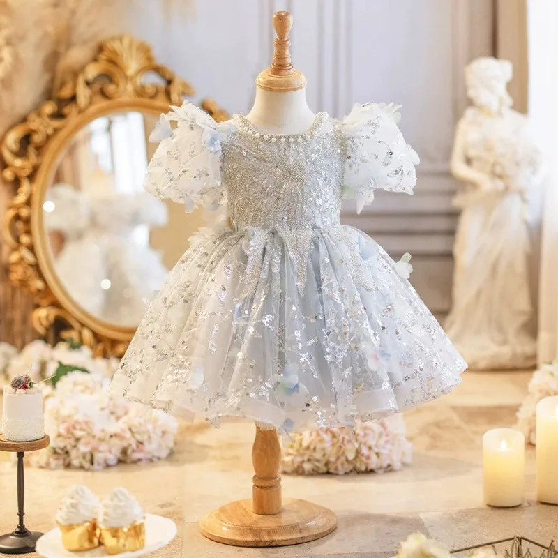 

Fashion Girl Princess Sequins Dress Puff Sleeve Infant Toddler Child Party Costume Clothes 1-12Years Kids Birthday Party Dresses