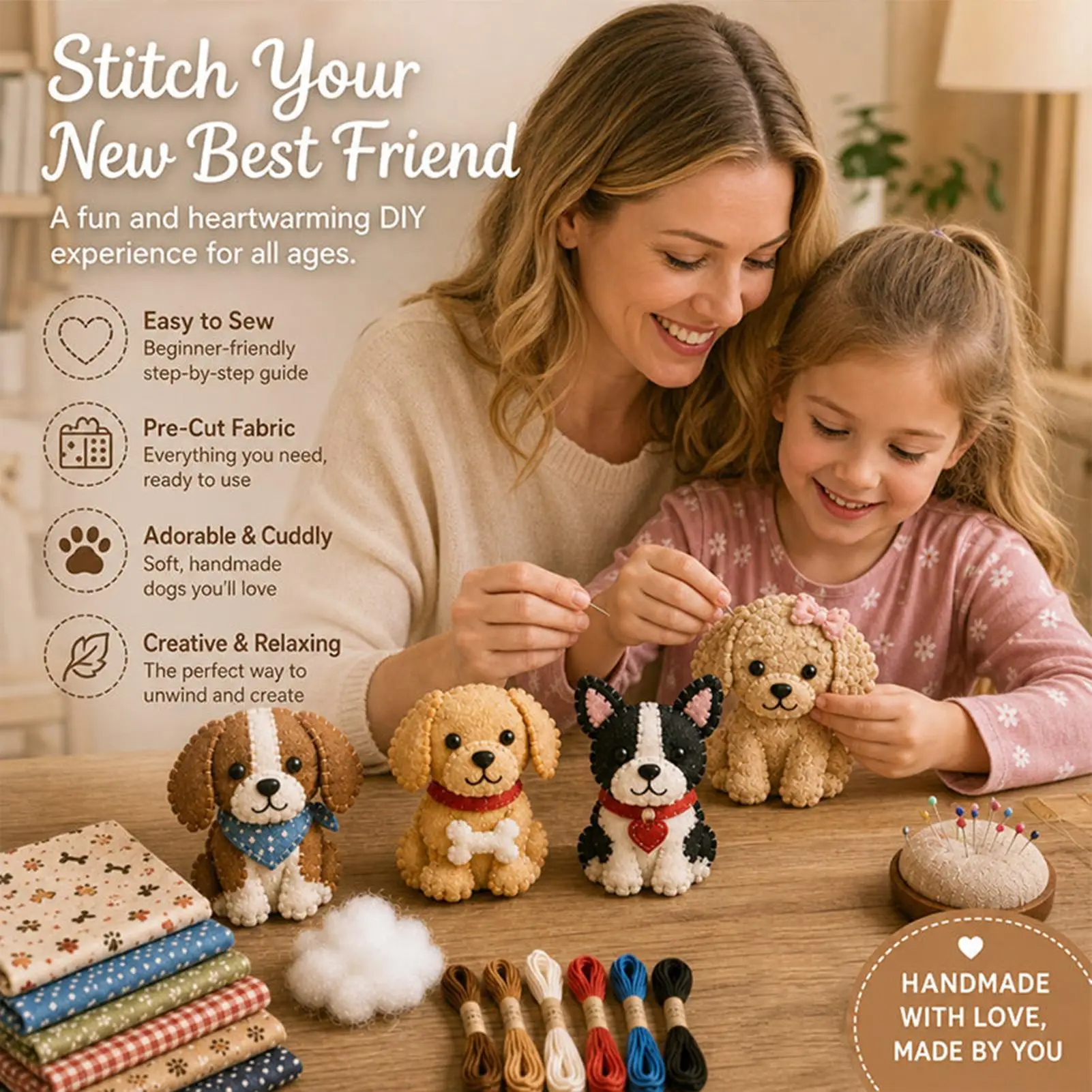 

Sewing Kit For Kids Beginner-Friendly Felt Cartoon Animal DIY Craft Supplies For Teenagers Adults Mother DIY Projects Desk