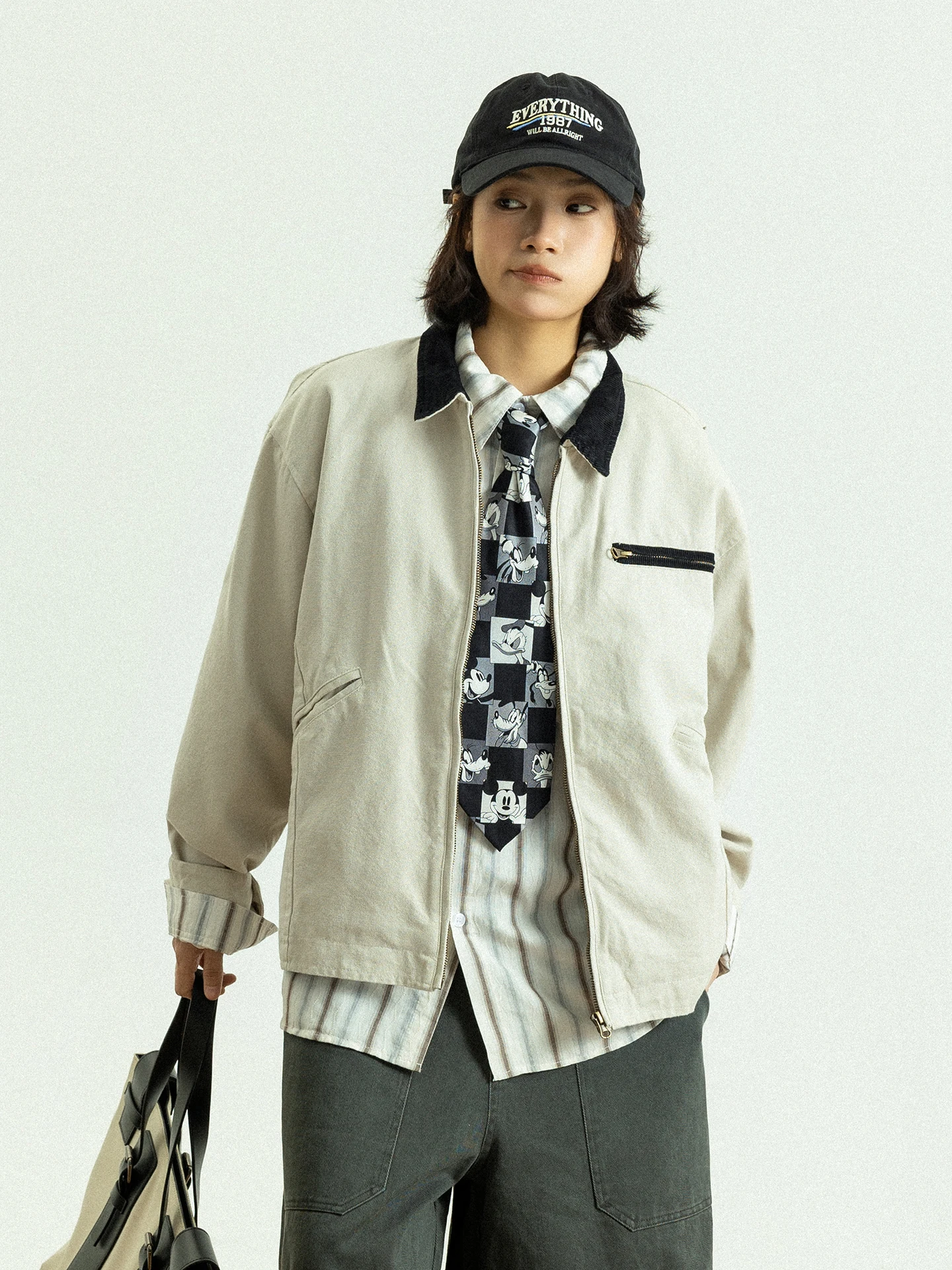 

Куртка GoodNorth из вельвета с эффектом потертости, свободного кроя, унисекс, в стиле рабочей одежды Детройт, на молнии, с длинными рукавами