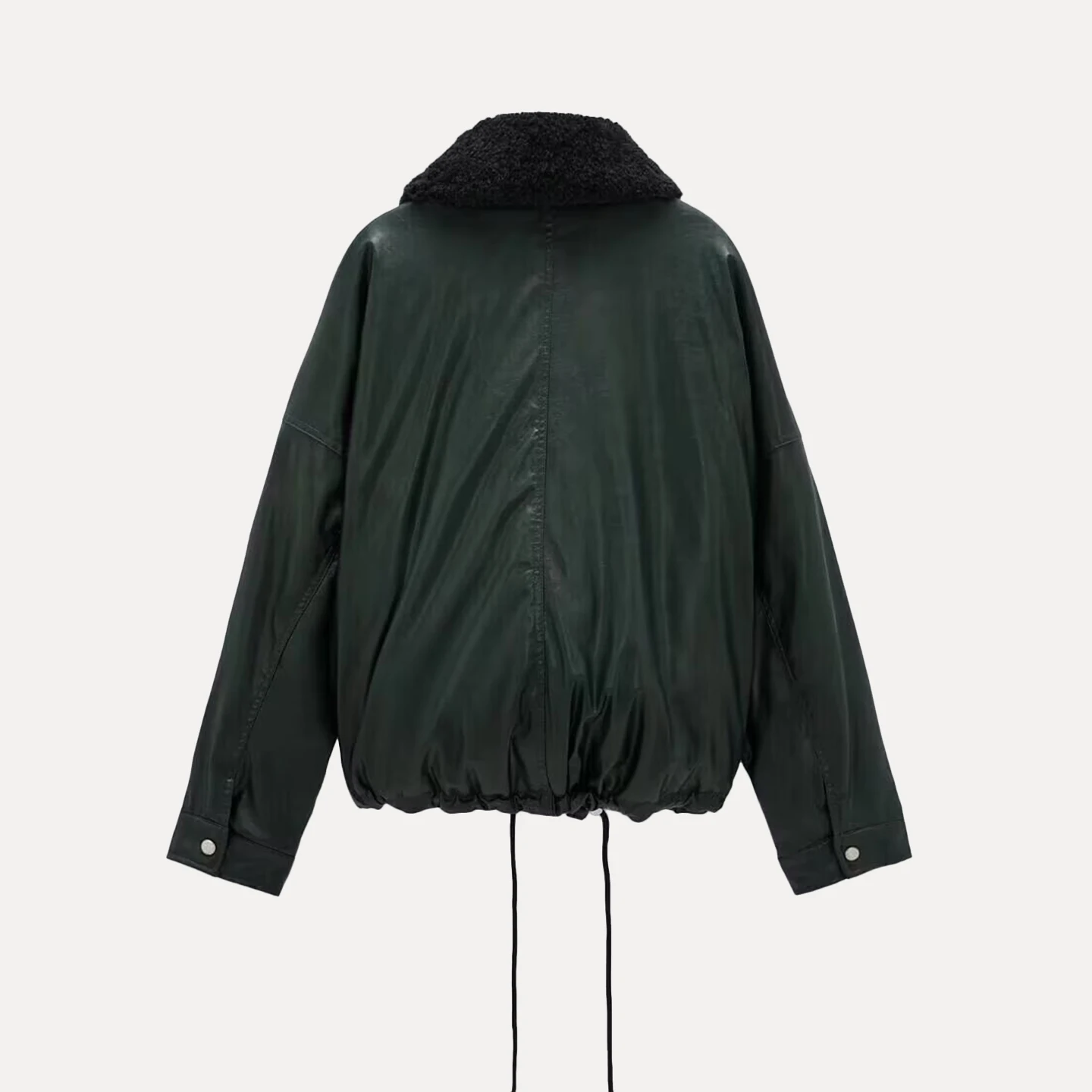 Jaqueta de Couro Fena Estilo Casual com Gola de Pele Removível, E, Juvenil, Manga Longa, Fechamento com Zíper, Com...