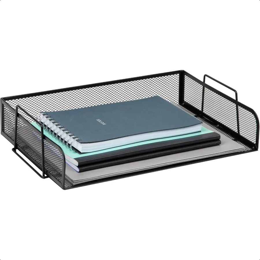 صينية ورق قابلة للتكديس منظم سطح المكتب تخزين الملفات شبكة معدنية للمكتب 13.25 بوصة طول × 9.75 بوصة عرض × 6.25 بوصة ارتفاع 2 قطعة. أسود