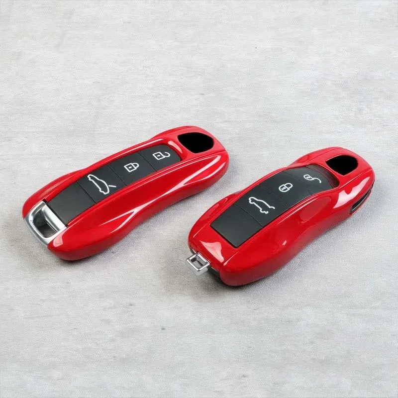 Key Case Carmine Color for Porsche 718 911 Panamera Cayenne Macan Boxster Cayman Car Key Shell Cover Remote Control Fob Replace