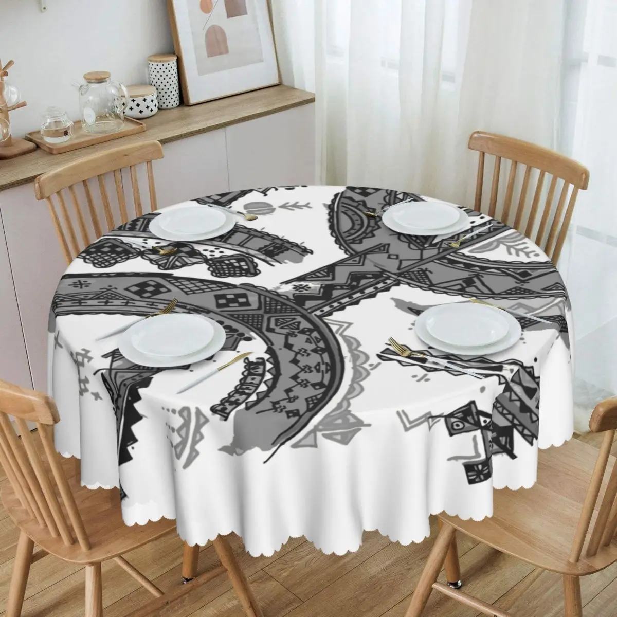 Customized Z Imazighen Round Tablecloths 60 Inches Berber Kabyle Carpet Table Cover for Dining Table Cloth