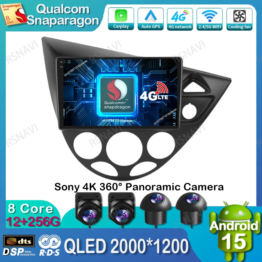 

Android 15 Car Radio For Ford Fiesta 1995-2001 Focus MK1 1998-2004 Navigation Qualcomm Stereo 4G LTE Autoradio BT GPS DSP QLED