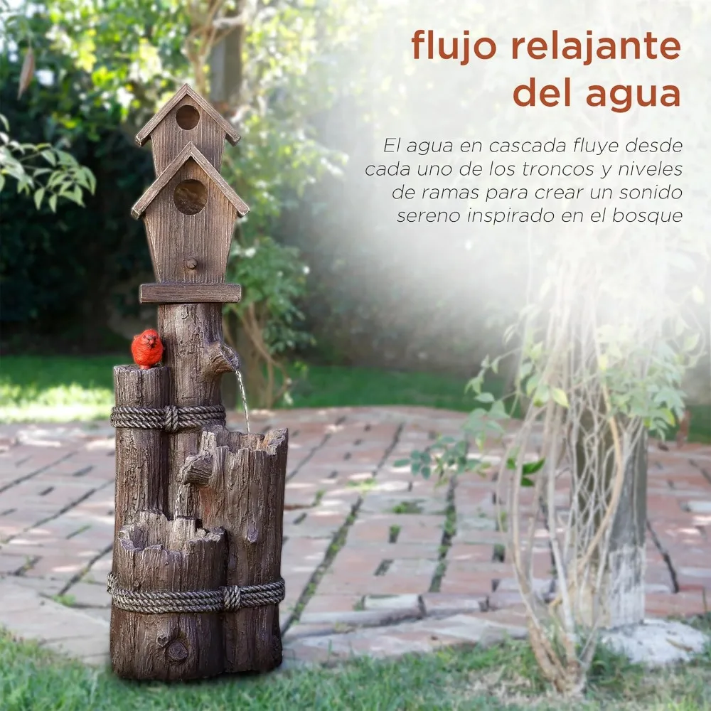 35" Tall Outdoor 3-Tier Birdhouse Water Fountain Yard Art Decor RELAXING WATER FLOW FUNCTIONAL BIRDHOUSE